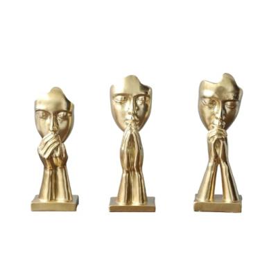 Imagem de Baoblaze Conjunto de 3 Estátuas de Oração Decorativas Modernas para Mesa de Jantar, Escritório ou Centro de Mesa - Ideal para Presente de Boas-Vindas, Ouro
