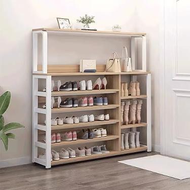Imagem de NRNQMTFZ Organizador de sapateira, grande sapateira para armário de entrada, prateleira de metal para sapatos e botas, para entrada, corredor, banheiro, sala de estar (80 cm/31,5 pol, nogueira clara)