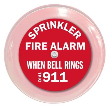 Imagem de Sinal de alarme de sprinkler de incêndio redondo de 17,78 cm - Alarme de incêndio "Aspersor de incêndio quando a campainha toca 2,313 cm - Ajuste universal para sinos de alarme de incêndio de 15,2 cm