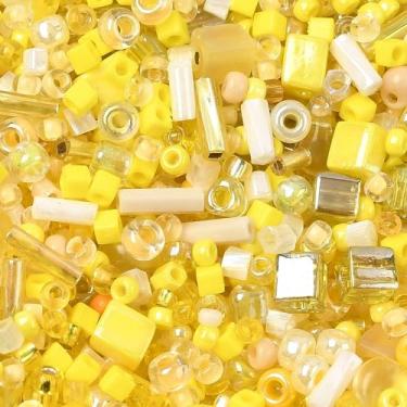 Imagem de 10 g Contas de semente de vidro sortidas amarelas mini contas de tubo de cornetim de vidro lampwork contas espaçadoras redondas soltas para pulseiras faça você mesmo, colar, brinco, joias, kits de