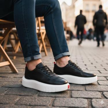 Imagem de Tênis Sneaker Masculino Couro Premium Solado Alto Urbano-Masculino