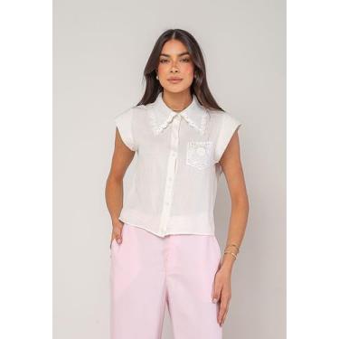 Imagem de Blusa Alfaiataria Com Gola Em Renda E Bolso Decorado Branco Salvatore,