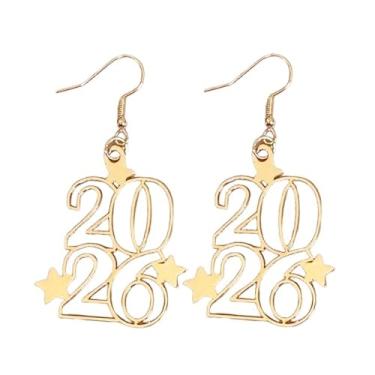 Imagem de Brincos clássicos de ano novo 2026 NYE brincos pendentes de liga de liga para mulheres amigas brincos de declaração de ano novo para festa de formatura acessórios de Natal joias, Acrílico, Sem pedra