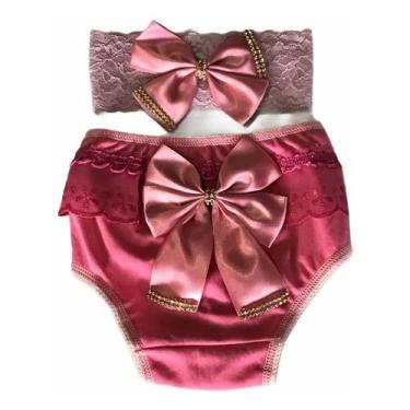 Imagem de Kit Calcinha Bunda Rica Laço Faixa Cabelo Roupa Bebe Luxo - Lala Lulu,