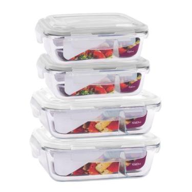 Imagem de Kit 4 Potes Vidro Herméticos Com Divisória 640ml e 1040ml - U4home, Br