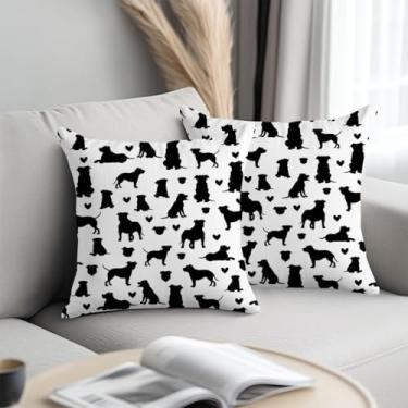 Imagem de Capas de almofada de silhueta de cachorro fofas 45 x 45 cm, fronhas decorativas para sofá, sala de estar, quarto, decoração de casa, presentes para amantes de cães
