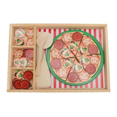 Imagem de Ainoli crianças brinquedo de corte de pizza de madeira fingir jogar conjunto de alimentos conjunto de corte de pizza para escolas de jardim de infância em casa
