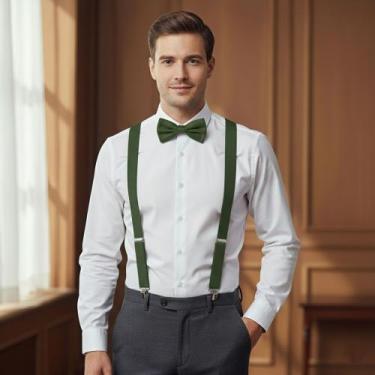 Imagem de Kit Suspensório e Gravata Borboleta Verde Oliva Adulto Casamento Forma