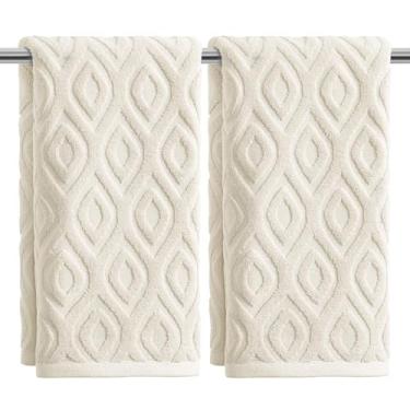 Imagem de Artoid Mode 2 peças de toalhas de mão bege 3D diamante grade jacquard para banheiro, 100% algodão macio absorvente toalha de decoração de banheiro, 14,7 x 29,5 polegadas