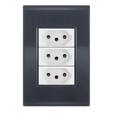 Imagem de Conjunto 3 Tomadas 20 - Tramontina Liz Grafite / Branco