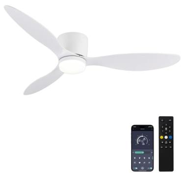 Imagem de GESUM Ventiladores de teto de 106 cm com luzes, ventilador de teto de montagem embutida com aplicativo e controle remoto, reversível, 6 velocidades, regulável 3CCT, ventilador de teto branco com luz
