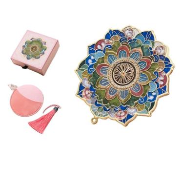 Imagem de Espelho Estilo Chinês HD Requintado Flor 3D Espelho de Maquiagem Dunhuang Ferramenta de Maquiagem Vintage (Flor Dourada Claro B)