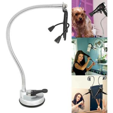 Imagem de Suporte Secador Cabelo Ajustavel Articulavel Espelho Azulejo Vidro Banheiro Quarto Academia Casa Parede Portatil