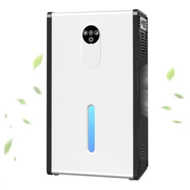 Imagem de Desumidificador para 1076 m², absorvente de umidade portátil silencioso com desligamento automático, descongelamento automático, tanque de água de 2041 g, mangueira de drenagem, luz LED de 7 cores