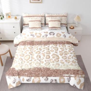 Imagem de Feelyou Jogo de edredom fofo de leopardo, bege, 7 peças, solteiro, estampa animal, para crianças, meninos, meninas, guepardo, para decoração de quarto, respirável, macio e leve de microfibra