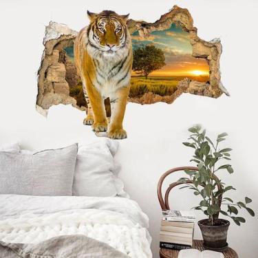 Imagem de Adesivo de parede 3D Tiger Breaking Through Wall 60x40cm PVC - yiweisa