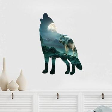 Imagem de Adesivo de parede Howling Wolf Moon autoadesivo PVC 30x60cm - yiweisai