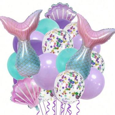 Imagem de Conjunto de balões de festa com tema de sereia, 22 unidades, látex rox