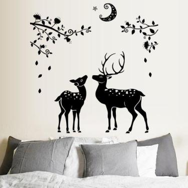 Imagem de Adesivos de parede Black Deer Moon Tree Branches 60x90cm PVC - yiweisa