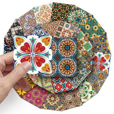 Imagem de Pacote de adesivos de azulejo com padrão floral retrô, 50 unidades - y