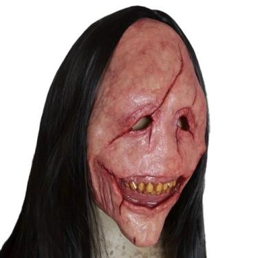 Imagem de Máscara de demônio vermelho assustador com cabelo comprido Horror Cosp