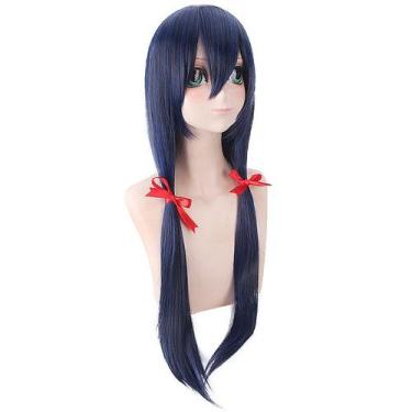 Imagem de Peruca de cosplay, anime, azul escuro, 80 cm de comprimento, cabelo li