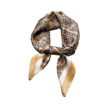 Imagem de Cachecol Feminino De Cetim Estampado Floral Com Poás De 70cm, Quente E