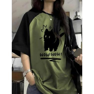 Imagem de Camiseta Feminina Engraçada com Estampa de Gato - Plus Size - Modelo P