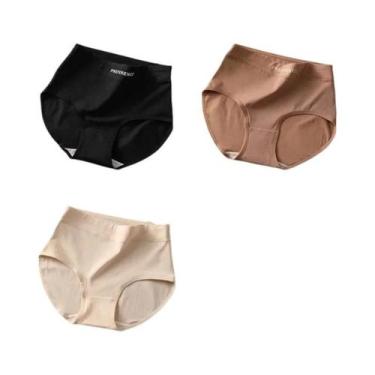 Imagem de Calcinhas De Algodão Sem Costura De Cintura Alta Tamanho Grande 3 Peça