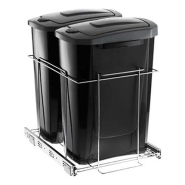 Imagem de Lixeira Dupla Deslizante Slim Preta 15L - 2717 Schmitt 