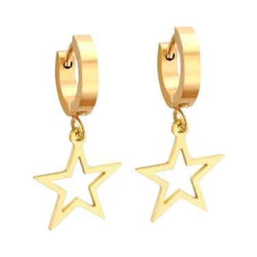 Imagem de Brincos Em Forma De Estrela Dourada Em Aço Inoxidável, Joias De Moda A