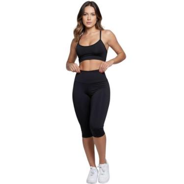 Imagem de Conjunto Top Alça Fina Bermuda Ciclista Vekyo Roupa Para Academia Moda