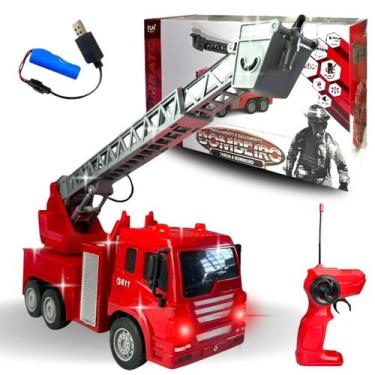 Imagem de Carrinho Controle Remoto Bombeiro Caminhão Recarregável Luz - Europio