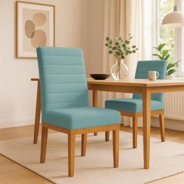 Imagem de Cadeira de Jantar Solana Boucle Base de Madeira - Pallazio, Azul Marin