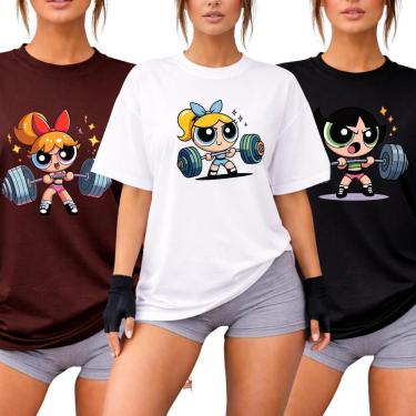 Imagem de Kit Camiseta Feminina Oversized Blusão de Treino Poderosas Lindinha Docinho Florzinha-F...