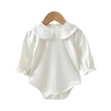 Imagem de Macacão Branco De Algodão Para Bebê Menina 0-24M Com Gola Bordada Prim