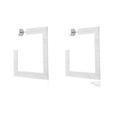 Imagem de Brinco Argola Quadrada Fina Banhado a Prata 925 - Work Semijoias