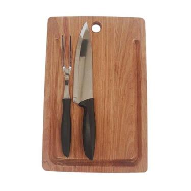 Imagem de Kit Churrasco Tramontina 3 Peças Aço Inox, Faca Precisão e Tábua Madei