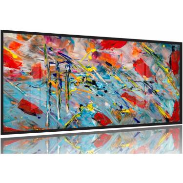 Imagem de Quadro Decorativo Pintura Abstrata Color 130x60 Moldura Preta 2x2