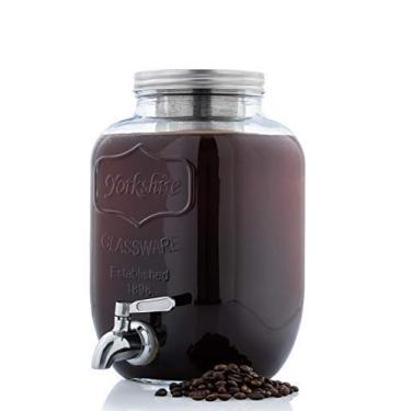 Imagem de Máquina de café fria de 1 galão | Torneira de torneira de aço inoxidável fácil de despejar, filtro de malha fina removível | Sistema de preparação de jarra de vidro extra grosso para máquina de café gelado | Seguro para geladeira