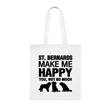 Imagem de St Bernards Make Me Happy sacola, presente para cão de São Bernardo, aniversário de cachorro de São Bernardo bolsa de ombro para cachorro de São Bernardo, bolsa reutilizável para cães de São Bernardo, Branco