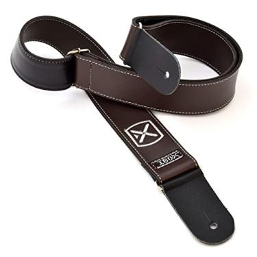 Imagem de Correias P/INSTR.CORDAS C/PONTEIRAS COURO DUPLO- LINHA SUPREME (Marrom bordado brasão X)