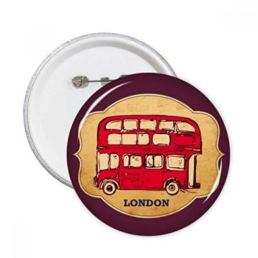 Imagem de Emblema de ônibus de dois andares vermelho Reino Unido Londres com pinos redondos para decoração 5 peças
