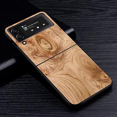Imagem de Estojo de madeira com textura para Samsung Galaxy Z Flip3 Flip4 5G Capa preta rígida para celular Z Flip 3 4 PC de luxo Shell Flip3,BAB094,6, para Samsung Z Flip4 5G