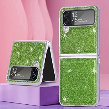 Imagem de Capa de telefone com suporte de anel de luxo com brilho para Samsung Galaxy Z Flip 4 flip4 Flip4 Capa macia de carregamento magnético sem fio, Capa com glitter verde, para Samsung Z flip4