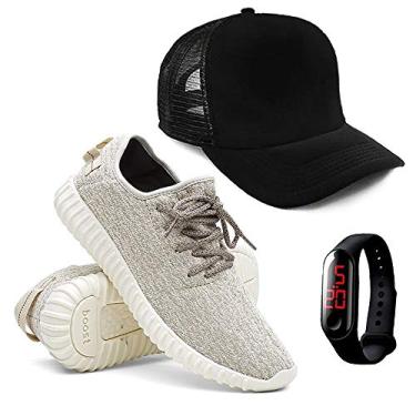 Imagem de Kit Tenis Masculino Corrida Yzi + Relógio Esporte + Boné - Creme/38