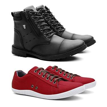 Imagem de Kit Coturno Masculino Urbano + Sapatenis Casual Tênis Masculino - Preto/Vermelho - 41