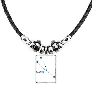 Imagem de DIYthinker Colar com símbolo do zodíaco de constelação Taurus Joia Torque Pingente de corda de couro