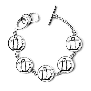 Imagem de DIYthinker Bracelete pequeno gato sorriso, sentado, linha preta, corrente pingente, joia