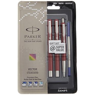 Imagem de Parker Caneta-tinteiro padrão de vetor, caneta esferográfica e caneta esferográfica (vermelha)
